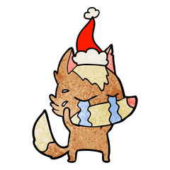 textured cartoon of a crying wolf wearing santa hat