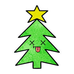 retro grunge texture cartoon christmas tree