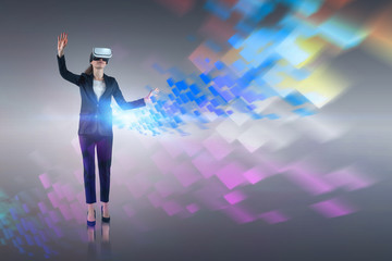 Businesswoman in VR glasses, digital interface