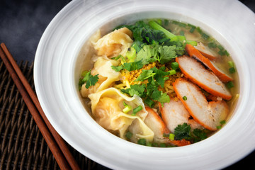 Noodle with steamed dumplings Chinese and Pork  Based Soup, Ready-made food