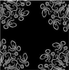 abstract curls in the corners. illustration white on a black background.