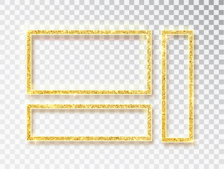 Gold shiny glowing frame set . Vector Gold banners with a place for inscriptions isolated on transparent background. Golden luxury. Realistic 3D design. Vector object 10 eps