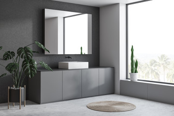 Gray bathroom corner with sink