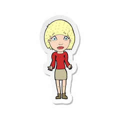 sticker of a cartoon woman shrugging shoulders