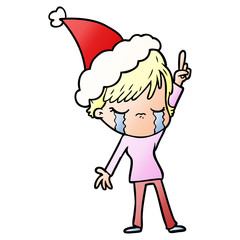 gradient cartoon of a woman crying wearing santa hat