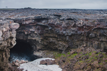 Iceland entrance to Surtshellir is a lava cave