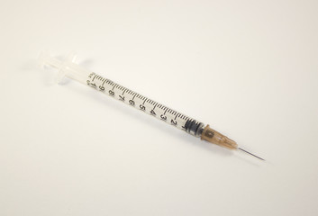 insulin disposable syringe on white background