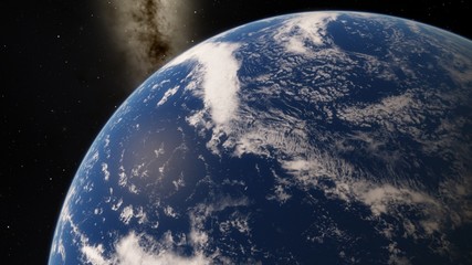 Obraz na płótnie Canvas Planet Earth from space 3D illustration orbital view, our planet from the orbit, world, ocean, atmosphere, land, clouds, globe (Elements of this image furnished by NASA)