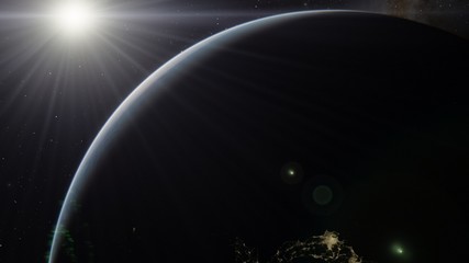 Obraz premium Planet Earth from space 3D illustration orbital view, our planet from the orbit, world, ocean, atmosphere, land, clouds, globe (Elements of this image furnished by NASA)
