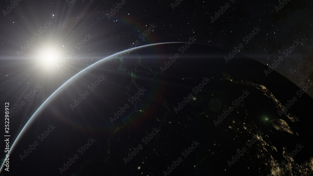 Wall mural planet earth from space 3d illustration orbital view, our planet from the orbit, world, ocean, atmos