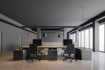 Fototapeta premium Gray office interior with columns