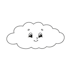 Cloud. Coloring book for kids. Cheerful character. Vector illustration. Cute cartoon style. Hand drawn. Fantasy page for children. Isolated on white background.