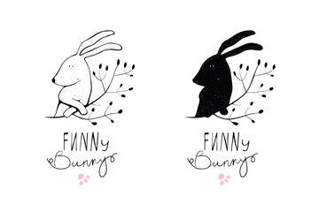 Bunny Rabbit Monochrome Symbol Logo Design