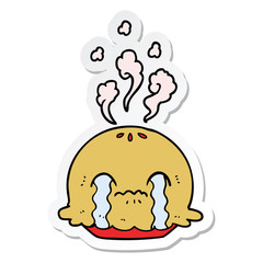 sticker of a cartoon crying pie