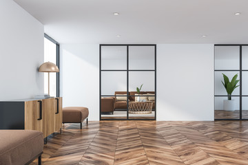 Living room interior with wooden cabinet