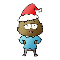 gradient cartoon of a tired bald man wearing santa hat