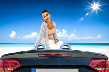 Summer car and slim young woman 