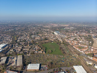 Aerial photo of the UK town of Wokingham. Wokingham is a historic market town in Berkshire, England, 39 miles west of London © Duncan