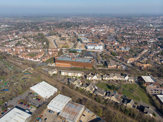 Aerial photo of the UK town of Wokingham. Wokingham is a historic market town in Berkshire, England, 39 miles west of London
