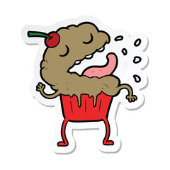 sticker of a cartoon cupcake