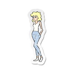 retro distressed sticker of a cartoon pretty woman