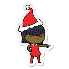 sticker cartoon of a woman wearing santa hat