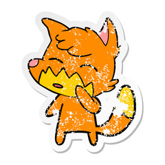 distressed sticker of a cartoon fox