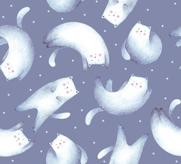 Seamless watercolor pattern with gray cats.