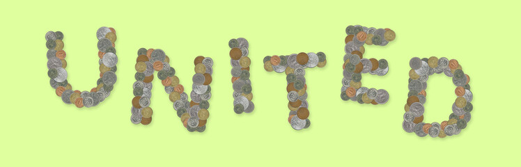 UNITED – Coins on green background