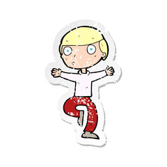 retro distressed sticker of a cartoon startled man
