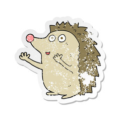 retro distressed sticker of a cartoon cute hedgehog