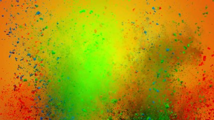 Super slowmotion shot of color powder explosion isolated on yellow background.