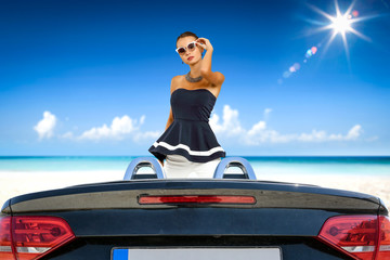 Summer car and slim young woman 