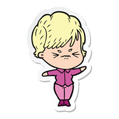 sticker of a cartoon frustrated woman