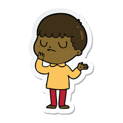 sticker of a cartoon grumpy boy