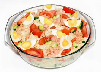 Tuna salad. White background.