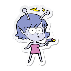 sticker of a cartoon alien girl