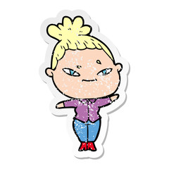 distressed sticker of a cartoon woman