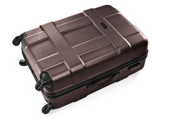 Large plastic brown suitcase on wheels for traveler luggage