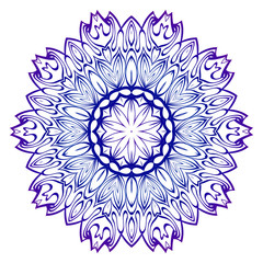 Indian Floral Mandala Pattern. Vector Henna Tattoo Style. Can Be Used For Textile, Greeting Card, Coloring Book, Phone Case Print. Blue purple gradient