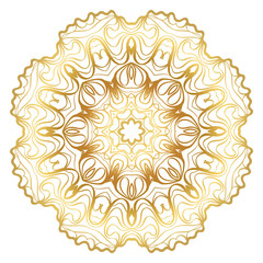 Design With Beautiful Floral Mandala. Vector Illustration. For Coloring Book, Greeting Card, Invitation, Tattoo. Anti-Stress Therapy Pattern. Gold color