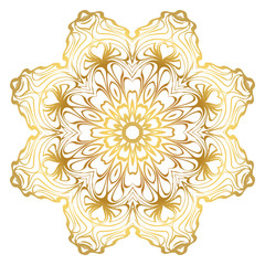 Luxury Art Deco Floral Pattern. Mandala Design. Vector Illustration. Oriental Pattern. Indian, Moroccan, Mystic, Ottoman Motifs. Anti-Stress Therapy Pattern. Gold color