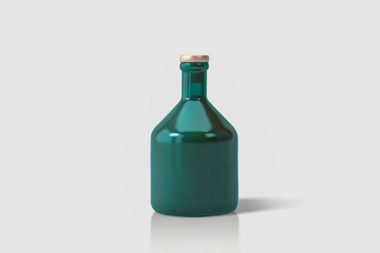 Vinegar bottle isolated on soft gray background.Green glass bottle High resolution photo.