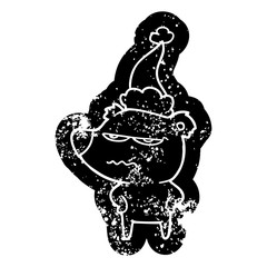 angry bear polar cartoon distressed icon of a wearing santa hat