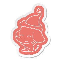 cute cartoon  sticker of a elephant wearing santa hat