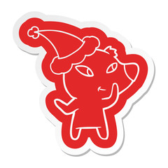 cute cartoon  sticker of a bear wearing santa hat