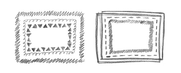 Hand Drawn Raster Frames Collection Isolated on White