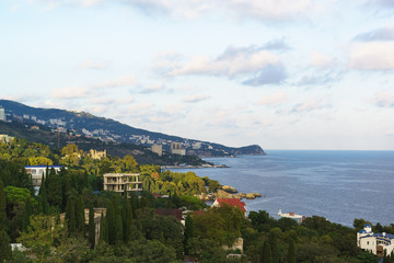 Landscape view from the observation deck to the resort village of Alupka in the Crimea