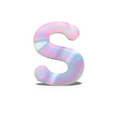 Abstract 3d capital letter S in bright holographic design. Realistic shiny alphabet on neon blue pink font, isolated white background. 3d rendering