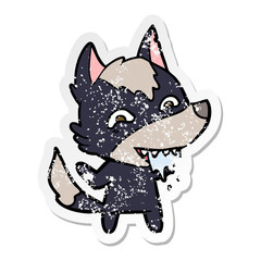 distressed sticker of a cartoon hungry wolf